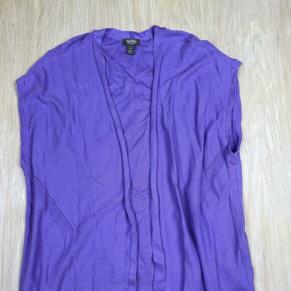 Martha Stewart Purple Mix Stitch Open Front Long Cardigan Sweater Size Medium - Picture 2 of 12